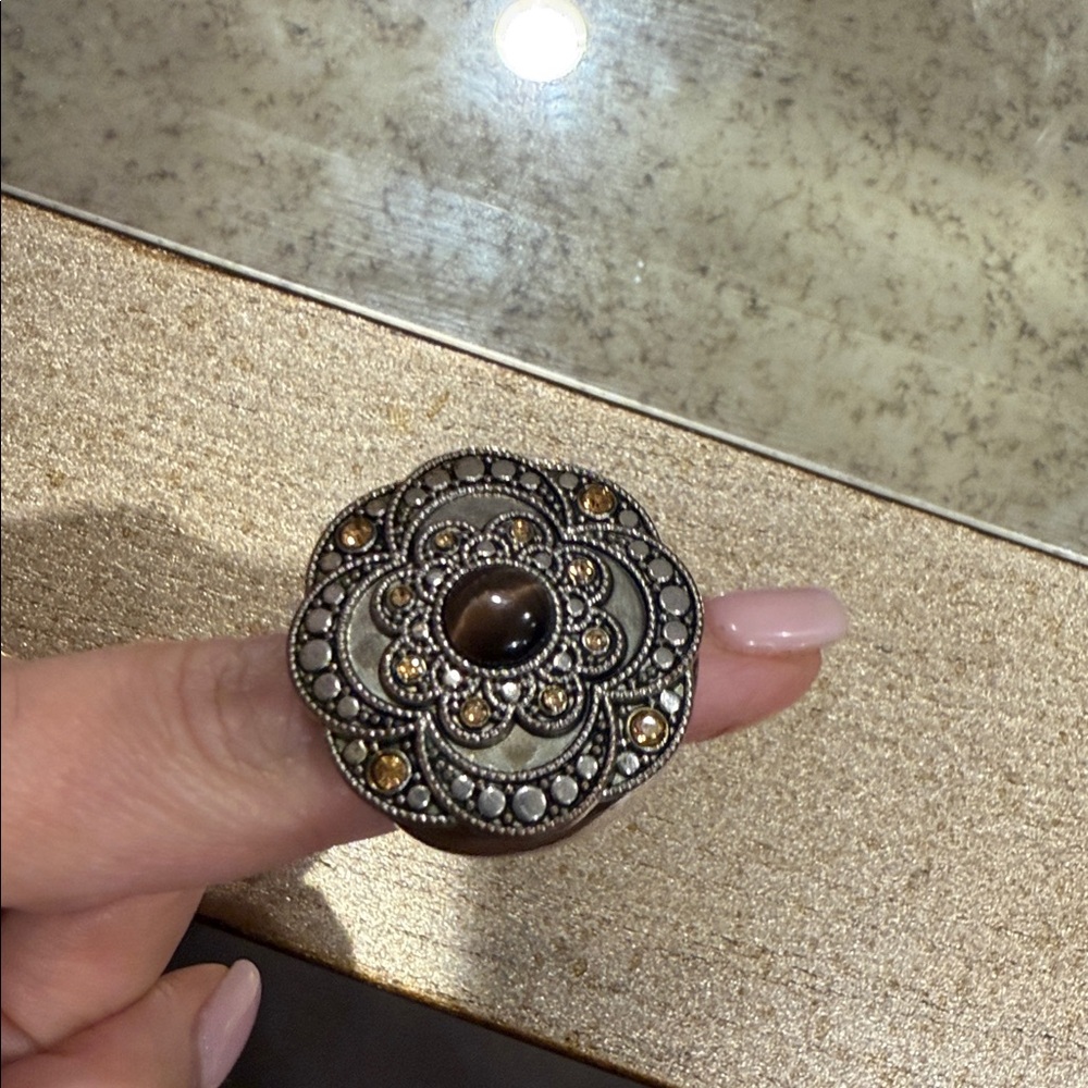 Brown And Silver Statement Ring - image 1